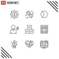 User Interface Pack of 9 Basic Outlines of logistic box block net user block Editable Vector Design Elements