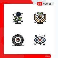 Pack of 4 creative Filledline Flat Colors of earth settings crowd money web development Editable Vector Design Elements