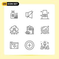 9 iconos creativos para el diseño moderno de sitios web y aplicaciones móviles receptivas 9 signos de símbolos de contorno sobre fondo blanco 9 paquete de iconos fondo de vector de icono negro creativo