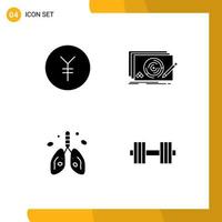 Group of 4 Solid Glyphs Signs and Symbols for coin cancer level complete lung Editable Vector Design Elements