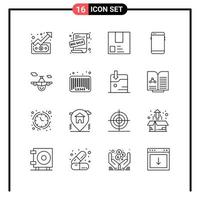 conjunto de 16 iconos de estilo de línea para web y símbolos de esquema móvil para signos de icono de línea de impresión aislados en fondo blanco 16 conjunto de iconos fondo de vector de icono negro creativo