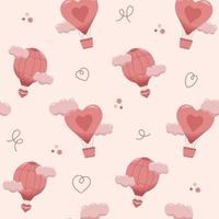 Vector patrón plano sin costuras de globos de aire en colores rosa pastel con nubes. lindo estampado romántico de bebé. pequeño diseño de princesa. papel pintado rosa para niña