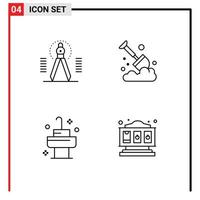 Mobile Interface Line Set of 4 Pictograms of compass sink geometry farm room Editable Vector Design Elements