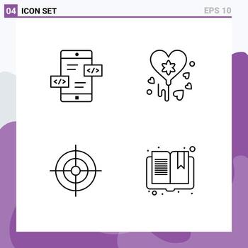 Group of 4 Filledline Flat Colors Signs and Symbols for app development target mobile party open Editable Vector Design Elements