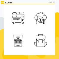 4 User Interface Line Pack of modern Signs and Symbols of bubble money message data computing Editable Vector Design Elements