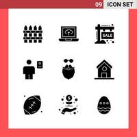 9 Icon Pack Solid Style Glyph Symbols on White Background Simple Signs for general designing Creative Black Icon vector background