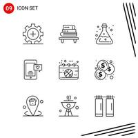 Collection of 9 Vector Icons in Line style Pixle Perfect Outline Symbols for Web and Mobile Line Icon Signs on White Background 9 Icons Creative Black Icon vector background