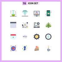 Flat Color Pack of 16 Universal Symbols of wireframe online shop business cart basket Editable Pack of Creative Vector Design Elements