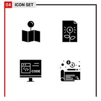 4 General Icons for website design print and mobile apps 4 Glyph Symbols Signs Isolated on White Background 4 Icon Pack Creative Black Icon vector background