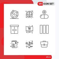9 Thematic Vector Outlines and Editable Symbols of shopping interior drug furniture decor Editable Vector Design Elements