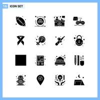 16 iconos estilo sólido símbolos de glifo creativo signo de icono sólido negro aislado sobre fondo blanco fondo de vector de icono negro creativo