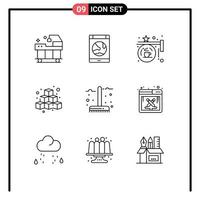 Mobile Interface Outline Set of 9 Pictograms of game box smartphone cubes shop Editable Vector Design Elements