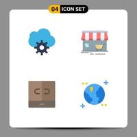 Mobile Interface Flat Icon Set of 4 Pictograms of cloud decor shop building interior Editable Vector Design Elements