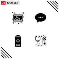 Pack of 4 Modern Solid Glyphs Signs and Symbols for Web Print Media such as love plus chat bubble stethoscope Editable Vector Design Elements