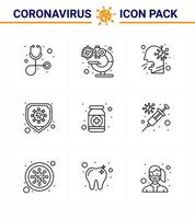 CORONAVIRUS 9 Line Icon set on the theme of Corona epidemic contains icons such as  fitness virus healthcare protection disease viral coronavirus 2019nov disease Vector Design Elements