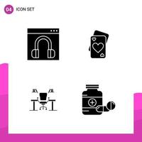 conjunto de iconos de glifo paquete de 4 iconos sólidos aislados en fondo blanco para el diseño de sitios web receptivos, impresión y aplicaciones móviles, fondo de vector de icono negro creativo