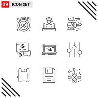 Pixle Perfect Set of 9 Line Icons Outline Icon Set for Webite Designing and Mobile Applications Interface Creative Black Icon vector background