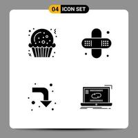 4 Black Icon Pack Glyph Symbols Signs for Responsive designs on white background 4 Icons Set Creative Black Icon vector background