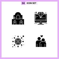 4 Icons in Solid Style Glyph Symbols on White Background Creative Vector Signs for Web mobile and Print Creative Black Icon vector background