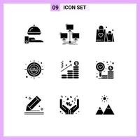 9 User Interface Solid Glyph Pack of modern Signs and Symbols of analysis users computer target wedding Editable Vector Design Elements