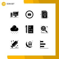 User Interface Pack of 9 Basic Solid Glyphs of coding weather web snow idea Editable Vector Design Elements