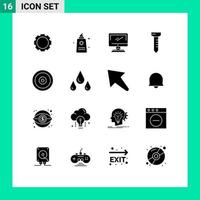 Group of 16 Modern Solid Glyphs Set for target mobile computer spike pc Editable Vector Design Elements