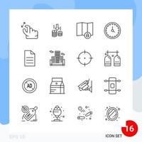 Modern Pack of 16 Icons Line Outline Symbols isolated on White Backgound for Website designing Creative Black Icon vector background