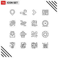 Pack of 16 Modern Outlines Signs and Symbols for Web Print Media such as rotation sports right basketball ball american Editable Vector Design Elements