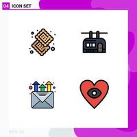 Pack of 4 Modern Filledline Flat Colors Signs and Symbols for Web Print Media such as candy mail food tramway promotion Editable Vector Design Elements