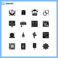 16 Icons Solid style Creative Glyph Symbols Black Solid Icon Sign Isolated on White Background Creative Black Icon vector background