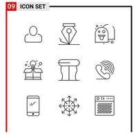 9 General Icons for website design print and mobile apps 9 Outline Symbols Signs Isolated on White Background 9 Icon Pack Creative Black Icon vector background