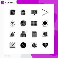 Modern Set of 16 Solid Glyphs and symbols such as love right seo analysis next designing Editable Vector Design Elements