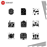 Collection of 9 Vector Icons in solid style Pixle Perfect Glyph Symbols for Web and Mobile Solid Icon Signs on White Background 9 Icons Creative Black Icon vector background