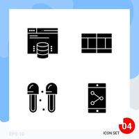 Modern Pack of 4 Icons Solid Glyph Symbols isolated on White Backgound for Website designing Creative Black Icon vector background