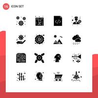 16 Thematic Vector Solid Glyphs and Editable Symbols of hand reject code recruitment employee Editable Vector Design Elements