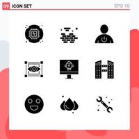Solid Glyph Pack of 9 Universal Symbols of computer sketching avatar view standby Editable Vector Design Elements