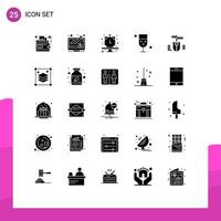 Universal Icon Symbols Group of 25 Modern Solid Glyphs of computer glass schedule food drink Editable Vector Design Elements