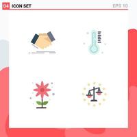 4 Universal Flat Icons Set for Web and Mobile Applications handshake agriculture agreement temperature flower Editable Vector Design Elements