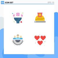 4 Flat Icon concept for Websites Mobile and Apps bouquet group roses construction management Editable Vector Design Elements