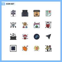Concepto de línea llena de 16 colores planos para sitios web, capacidades de aplicaciones y móviles, además de elementos de diseño de vectores creativos editables para profesionales de documentos naturales