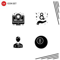 Collection of 4 Vector Icons in solid style Pixle Perfect Glyph Symbols for Web and Mobile Solid Icon Signs on White Background 4 Icons Creative Black Icon vector background