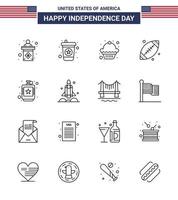 Happy Independence Day USA Pack of 16 Creative Lines of hip drink dessert alcoholic sport Editable USA Day Vector Design Elements