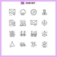 Set of 16 Vector Outlines on Grid for development coding compass student user Editable Vector Design Elements