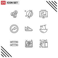 Outline Pack of 9 Universal Symbols of shoes share commerce link technology Editable Vector Design Elements