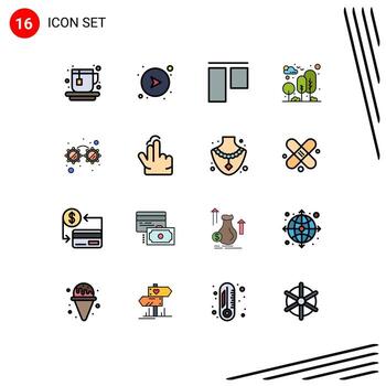16 Universal Flat Color Filled Lines Set for Web and Mobile Applications party fancy glasses top tree nature Editable Creative Vector Design Elements