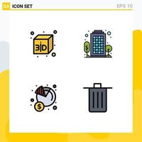 Pack of 4 creative Filledline Flat Colors of box income city economy basket Editable Vector Design Elements