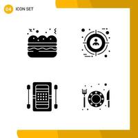 4 Icon Set Solid Style Icon Pack Glyph Symbols isolated on White Backgound for Responsive Website Designing Creative Black Icon vector background