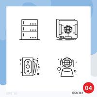 4 Universal Line Signs Symbols of admin money server scan shopping Editable Vector Design Elements