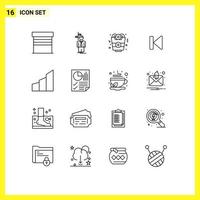 Group of 16 Outlines Signs and Symbols for apartments media direction control back Editable Vector Design Elements