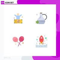 4 Universal Flat Icons Set for Web and Mobile Applications billionaire confectionery person jug launching Editable Vector Design Elements